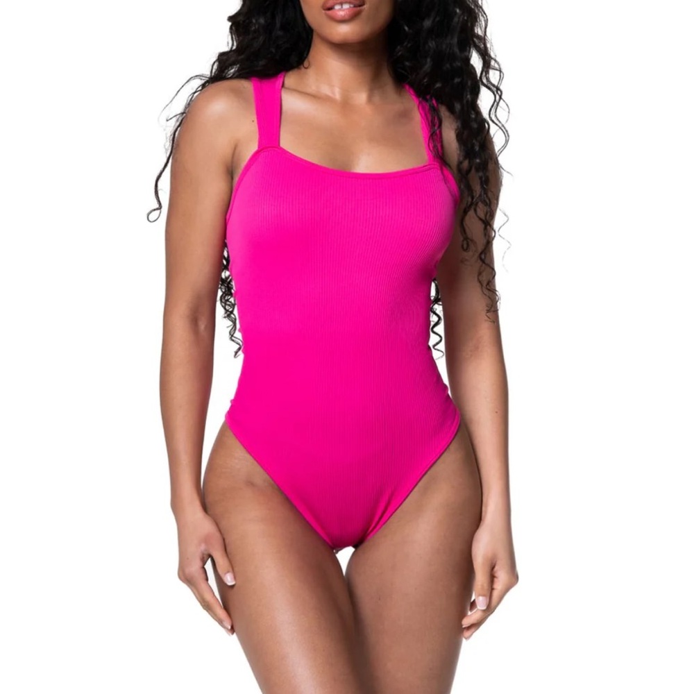 Viral heyshape ribbed Square Neck Shapewear Bodysuit Barbie Pink Sleek Design